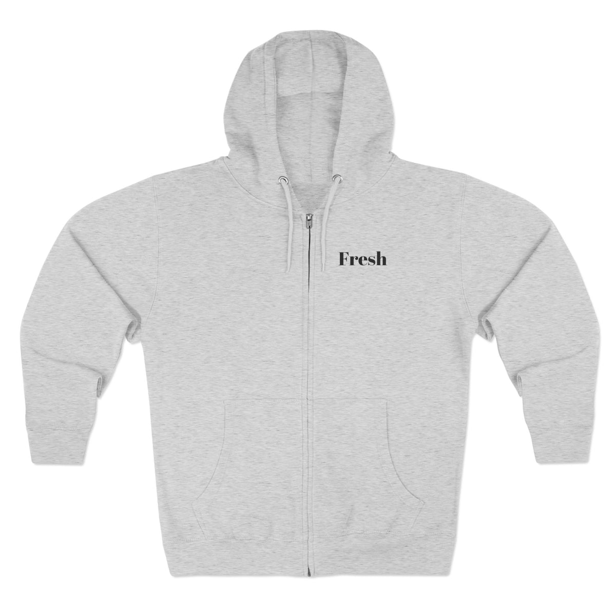 Fresh Minimalist Zip Hoodie — Light Grey "Fresh" Chest Zip-Up